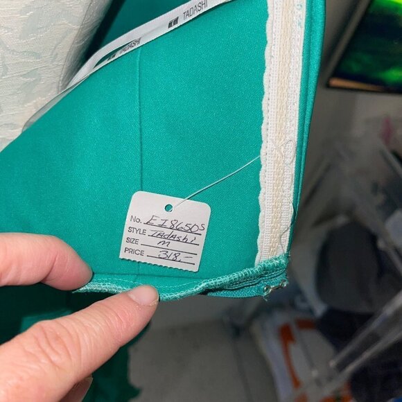 Tadashi Vintage Dress Size Medium Green Layer Chiffon Silk Satin Strapless New - Picture 5 of 13